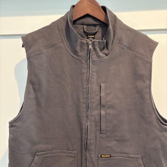 Brahma Vest Mens Medium Charcoal Gray Quilted Workwear Full Zip Utility Pockets - Picture 3 of 14